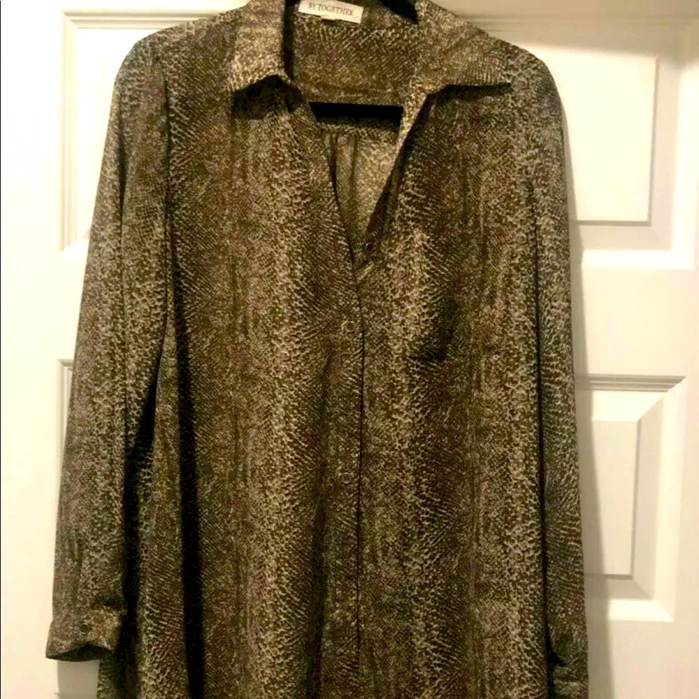 Long Sleeve Brown Snake Print Tunic Top - Size M